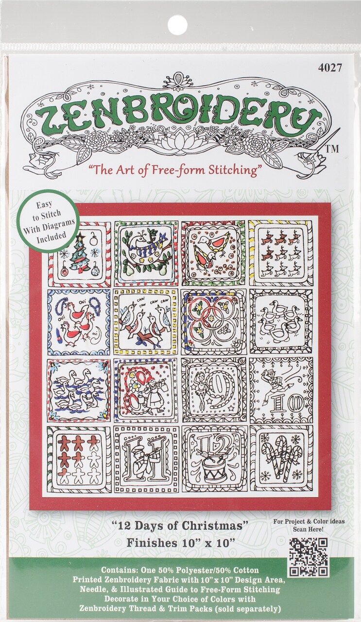 Design Works/Zenbroidery Stamped Embroidery Kit 10"X10"-Twelve Days Of Christmas